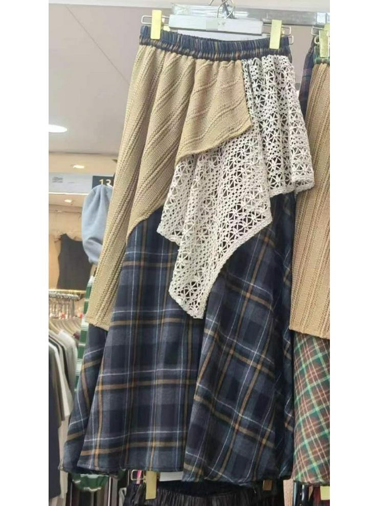 Retro Japanese Ethnic High-Waisted Slim Long Skirt for Women - Autumn/Winter Spliced Design