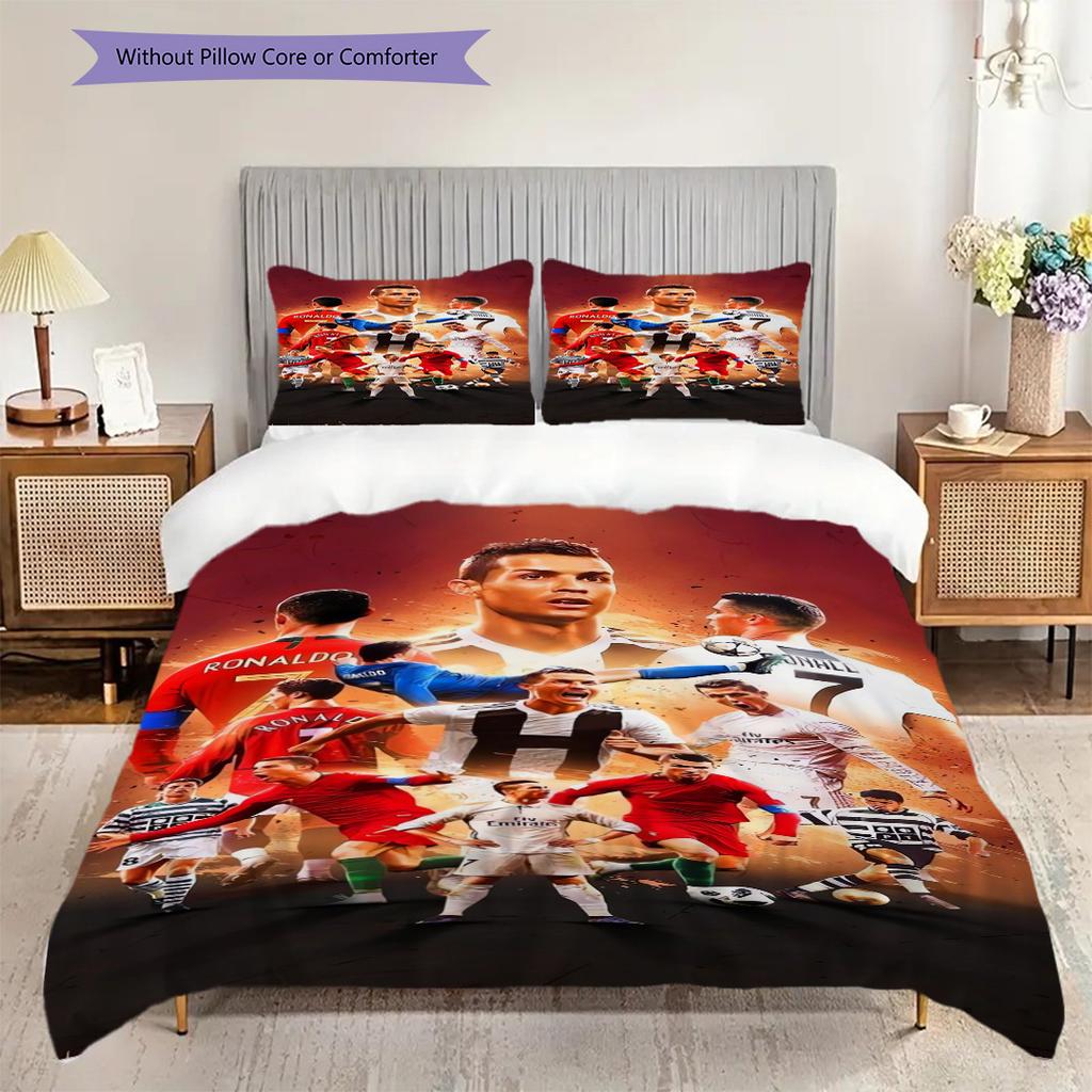 Football Legends Three-piece Set (1 * Duvet Cover + 2 * Pillowcase, Without Core) 2D Flat Christmas Birthday Gift Soft and Comfortable Bedding Set