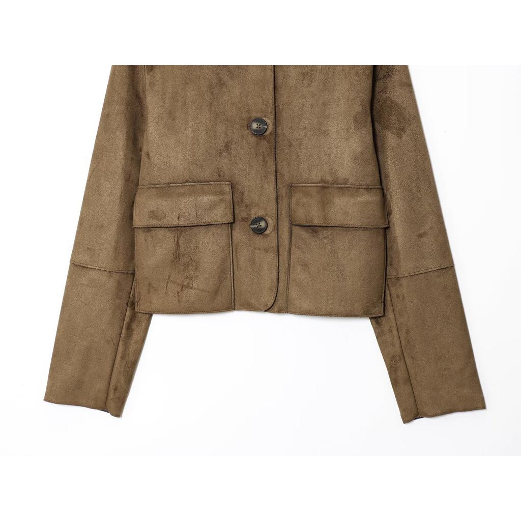 Fashionable Women's Lapel Long-sleeved Suede Textured Jacket Coat For Women