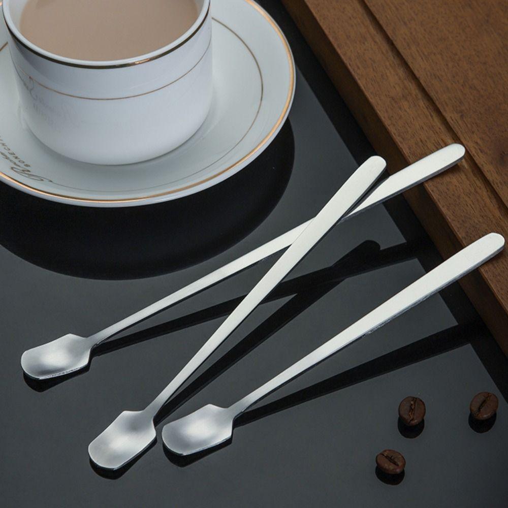 5pcs Stainless Steel Square Teaspoon Long Handle Dessert Scoops Coffee Stirring Spoons Ice Cream