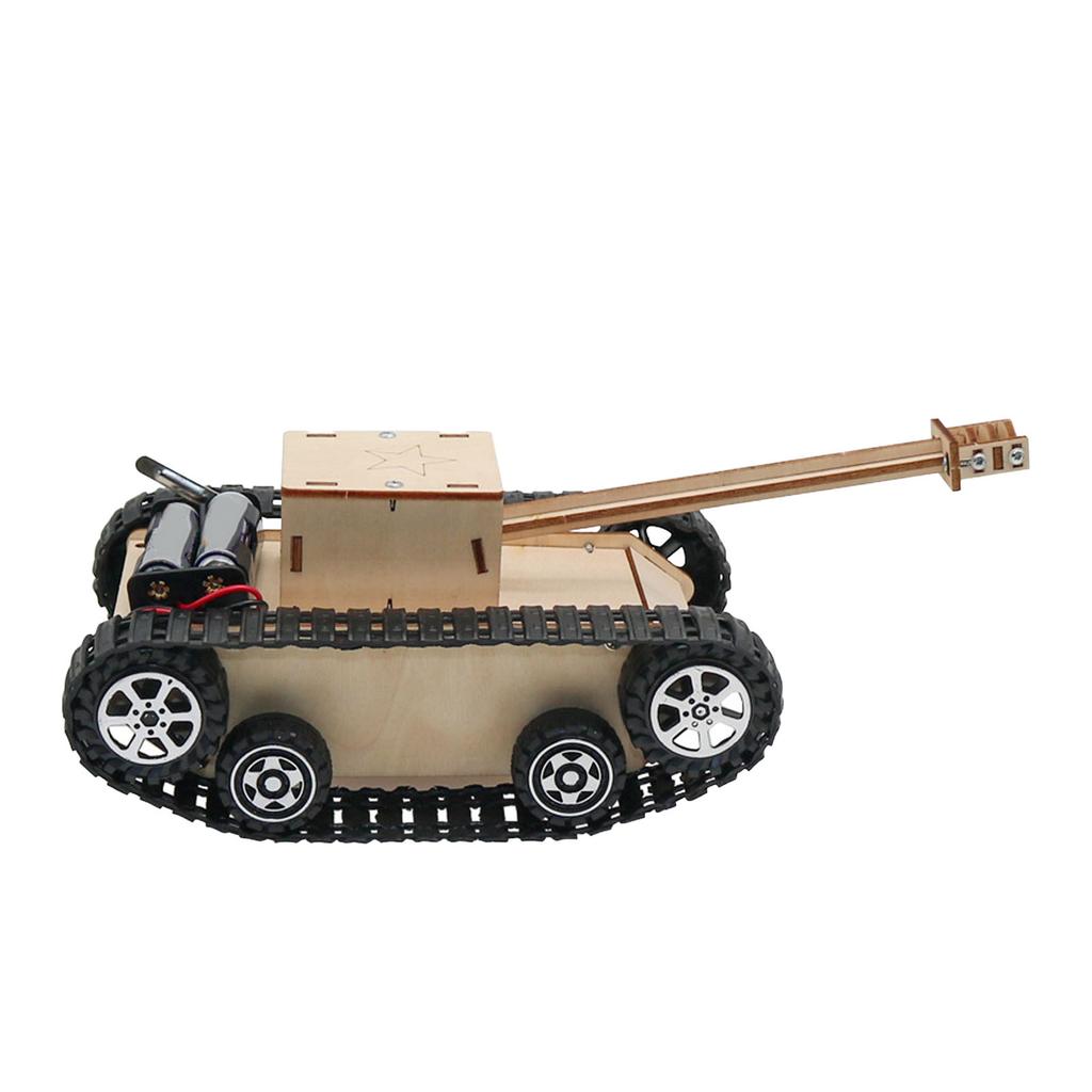 Kit Modelo de Carro Quebra-Cabeça de Madeira Elétrico 2 Vias Tanque de Simulação de Ciência e Tecnologia com Controle Remoto