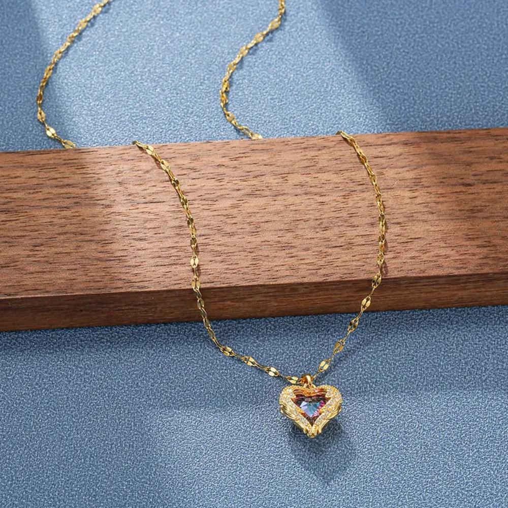 Colorful Ocean Heart Titanium Steel Necklace,light Luxury High-quality Collarbone Chain Accessory Best Friends and Girlfriends
