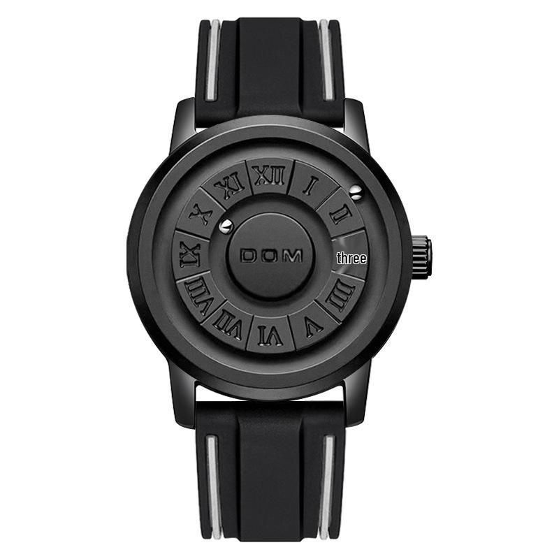 DOM Black Technology Men's Waterproof Quartz Watch with Roman Numeral Dial and Steel Ball Magnetic Levitation.
