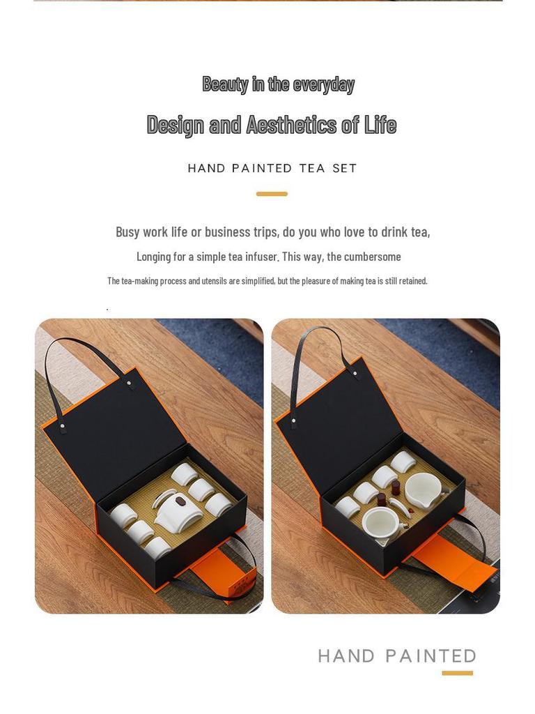 Ceramic Travel Kung Fu Tea Set with Portable Storage - Perfect for Business Event Gifts and Logo Customization