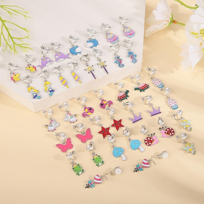Pairs of 20 Animal Star Plant Shape Clip on Earrings Colorful Non-pierced Earring Party Favor Princess-Jewelry Ornament