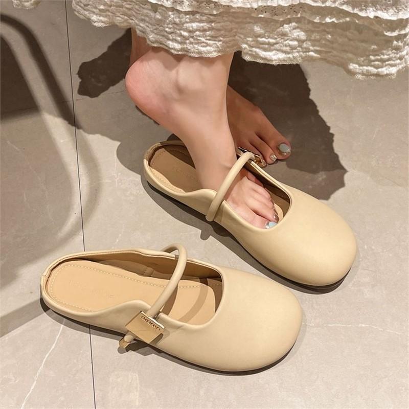 Flat-bottomed Bag Head and Half Slippers for Women To Wear New Spring and Summer One-pedal Pregnant Women Mary Jane Evening Shoes Single Shoes