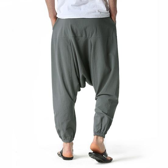 Drop Slacks Deep Crotch Mid-Rise Drawstring Elastic Waistband with Large Capacity Pockets Loose