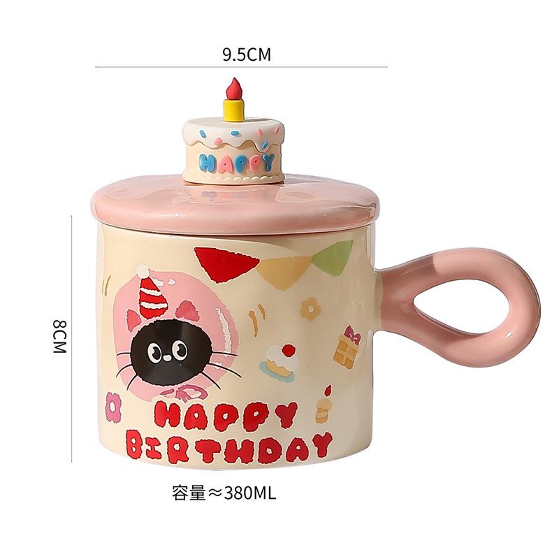 Cute Naughty Cat Ceramic Mug with Lid Birthday Gift Coffee Water Cup Souvenir Breakfast Milk Cup