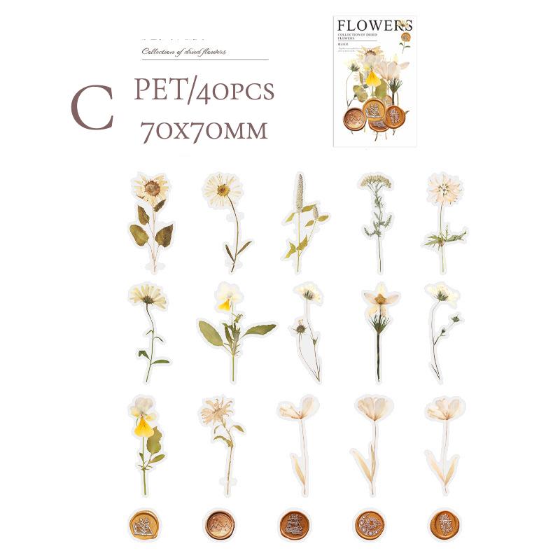 40pcs Pre-Cut Floral Sticker Set Flower Decal Journal Stickers PET Flower Stickers for Journaling Scrapbooking, Easy To Peel