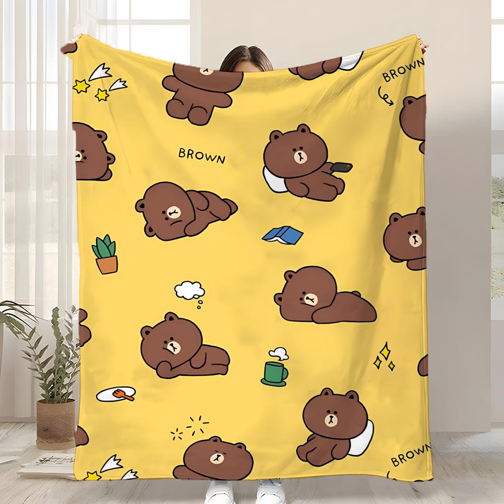 B-Brown Bear and C-Cony Throw Kid-Friendly Flannel Throw Blanket Soft Warm Anti-Static Washable All Season