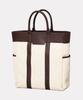 Matt Double Pocket Canvas Leather Tote Bag (Ivory + Dark Brown)