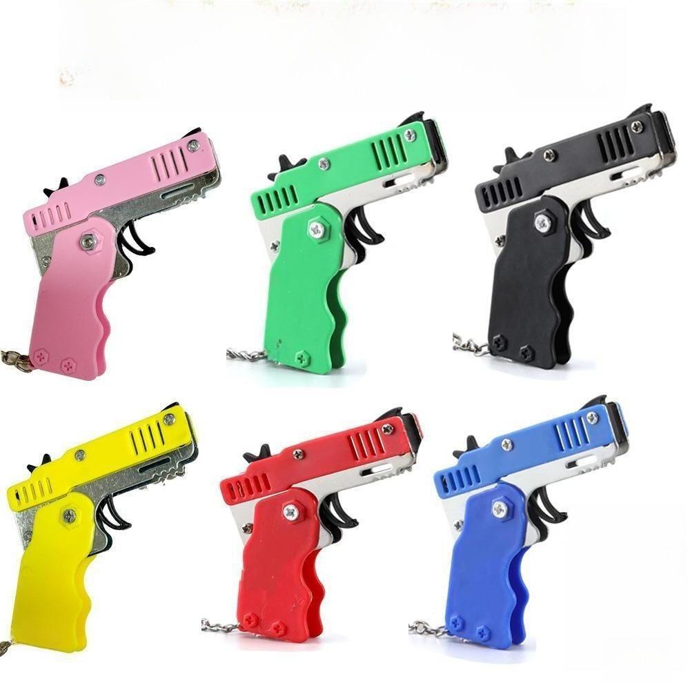Foldable Continuous Launch Rubber Circle Model Gun Alloy Children Keychain Toy