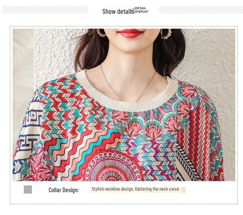 2023 Summer Plus Size Women's Loose Tencel Cotton Batwing Sleeve Sun Protective Tee