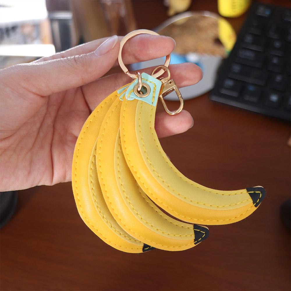 Cute Fashion PU Leather Pendant PU Banana Fruit Key Ring Creative Fruit Banana Keychain  Female