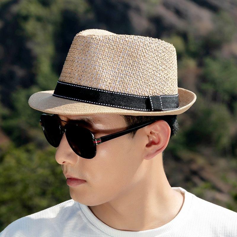 New Hat Women's Versatile Casual Straw Hat Men's Spring and Summer Seaside Vacation Fashion Casual Jazz Hat Curled Top Hat