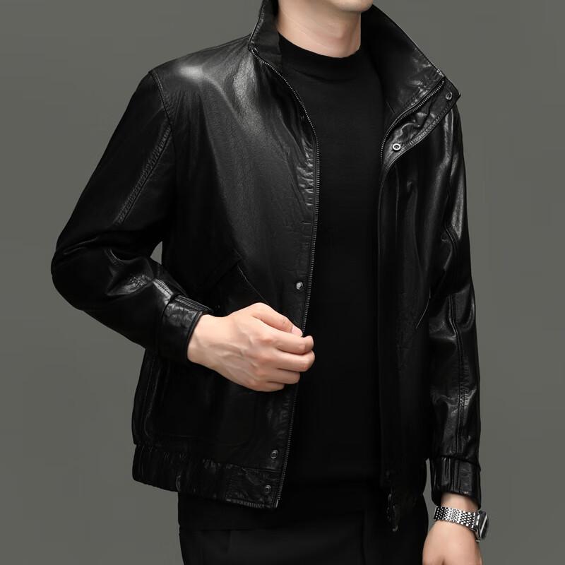 Yiliteng Men's Stand Collar Leather Business Casual Jacket