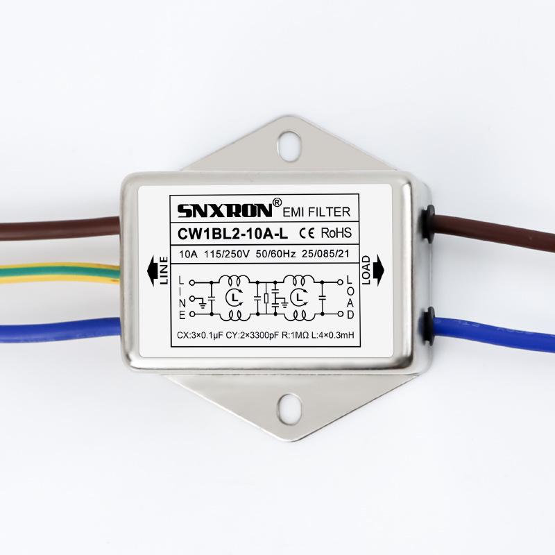 EMI Power Filter CW1BL2-10A-L040, Double Stage, Single Phase, 220VAC, Lead Type, Options: 3A, 6A, 10A