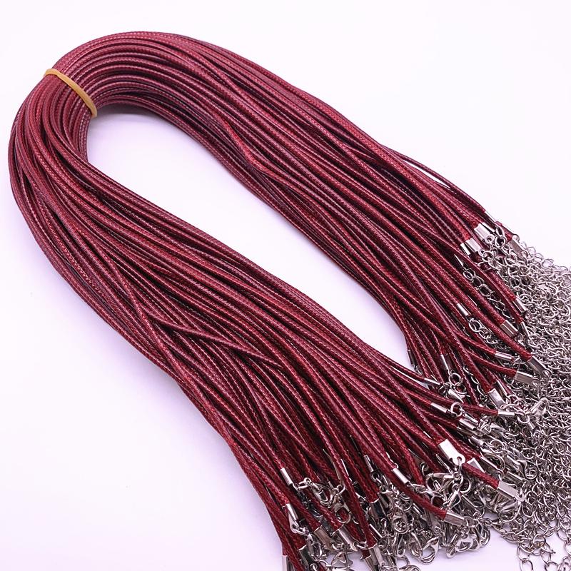 New 5pcs 2mm Leather Cord Wax Rope Chain Necklace Extender Chain Lobster Clasp DIY Jewelry Accessories