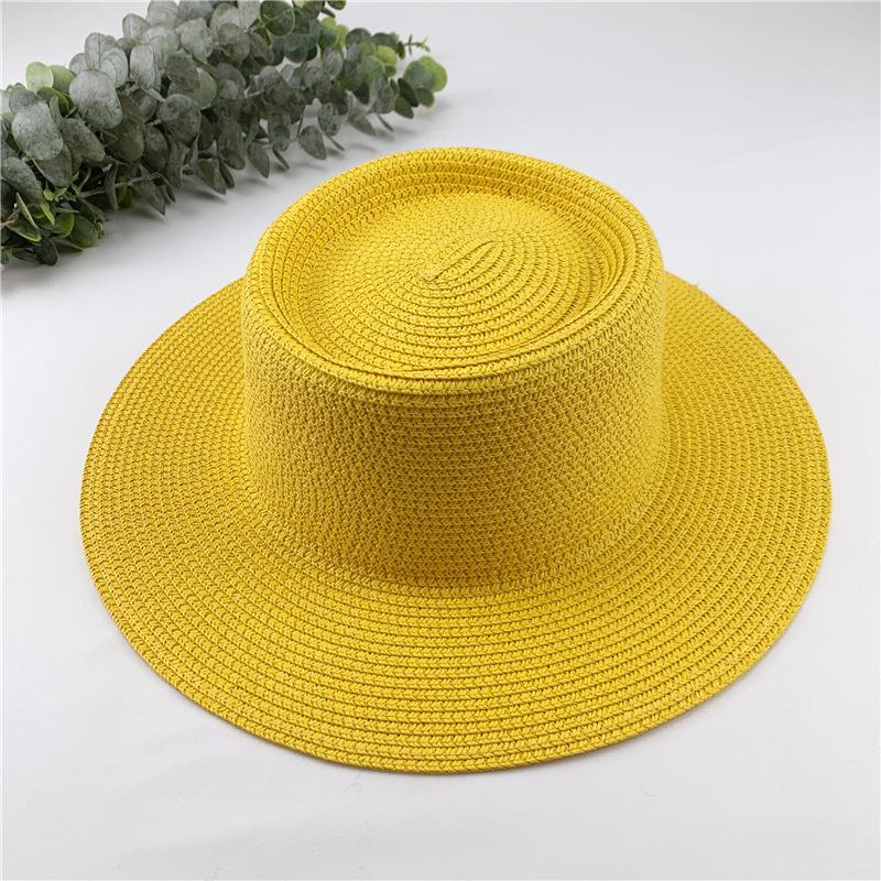 Women Spring Summer Solid New Concave Paper Straw Hat Retro French Round Beach Island Female Sunshade Hat