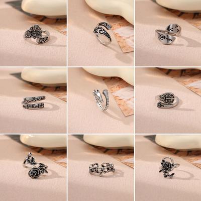 Ancient Silver Geometric Ring Literary and Retro Personality Light Luxury Fashion Jewelry Finger Ring Women