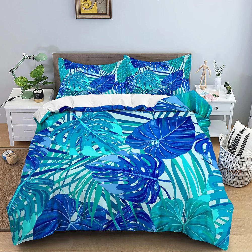 Leaves Duvet Cover Set 3D Flower Printed Bedding Set Comforter Cover With Pillowcase Single Twin King Queen Bedclothes 2/3PCS