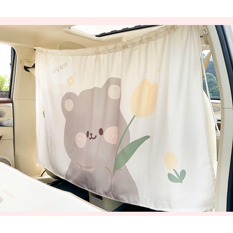 Universal Car Curtain Cartoon Tulip Bear Sun Shade Privacy Curtain
