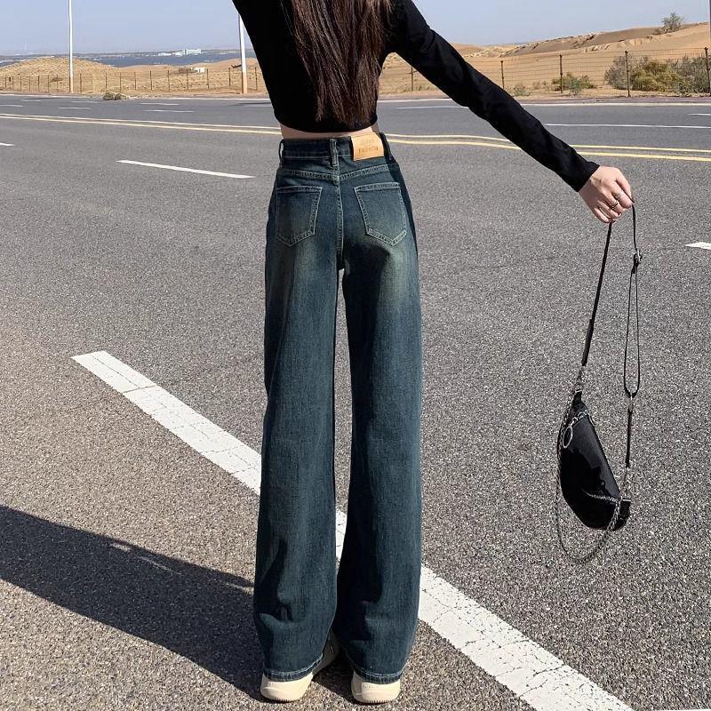 

Women s High-Waisted Slimming Wide-Leg Cement Gray Jeans - Floor-Length, Spring/Summer 2026 Collection S (85-98 lbs)