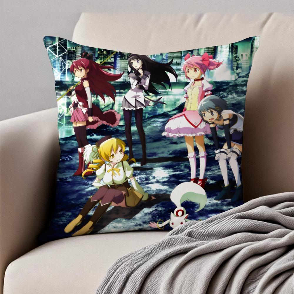 Anime DarkFantasy PPuella Magi Madoka Magica Cushion Cover Pillowcase Antidustmite Invisible Zipper Short Plush Sofa Cushion