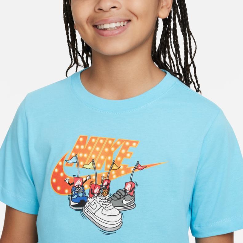 Nike Logo Print Round Neck Casual Short Sleeve T-Shirt Kids Tops Baltic-Blue FD0844-416