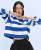 XEXYMIX Striped Oversized Cropped Long Sleeve French Blue Xfk1Ql1103
