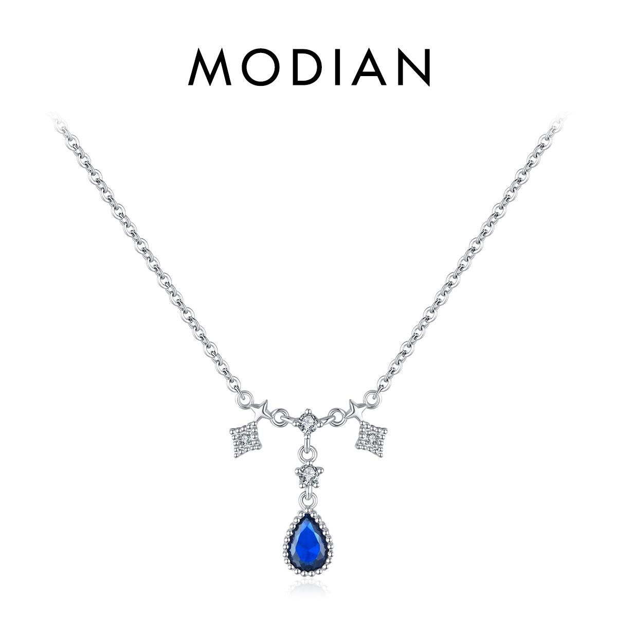 

Модиан 925 пробы серебро роскошные капли воды синий красный цирконий кулон ожерелье классическая цепочка для женщин свадебные украшения синий