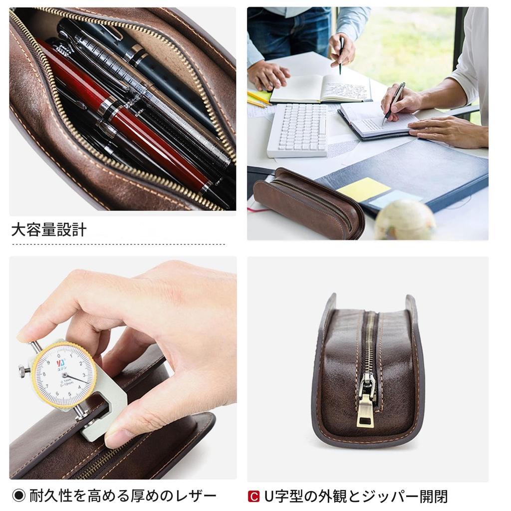 family Genuine Leather Pen Large Holds 20 Fountain Simple and Compact Leather Pencil Dark Pen Perfect Gift for High School Students and Working