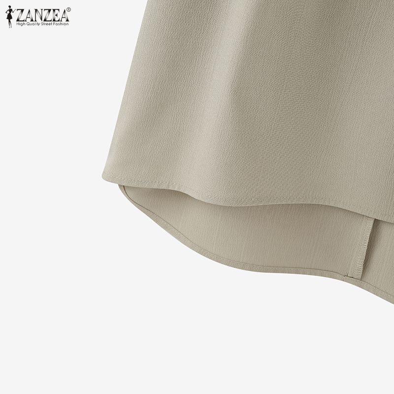 ZANZEA Women Casual Round Neck Loose Splice Short Sleeve Blouse