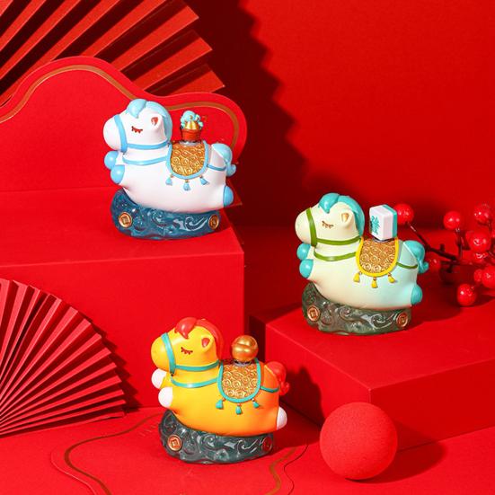 Chinese Style Cartoon Horse Figurine Bring Good Luck Fortune Hand-painted Resin Pony Statue Home Office Desktop Feng Shui Decoration Ornament