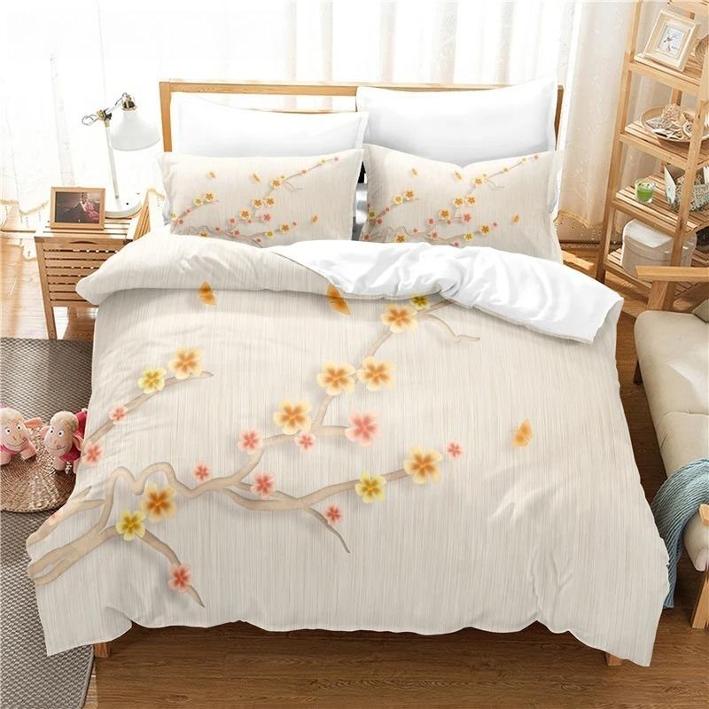 Elegantes Blumen-Bettwäscheset, Bettbezug-Set, 3D-Bettwäsche, Digitaldruck, Queen-Size-Bettwäscheset aus Polyester, modisches Design, bunt
