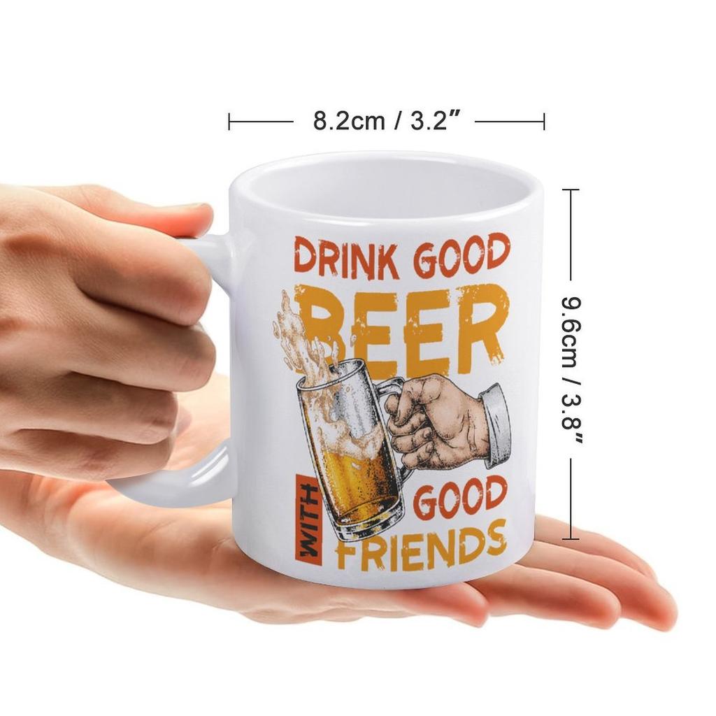 1pc 11oz Double-Sided Printed Mug for Beer Fans, Clean White Ceramic, Perfect Everyday Cup and a Fun Gift for Friends Who Love Drinks