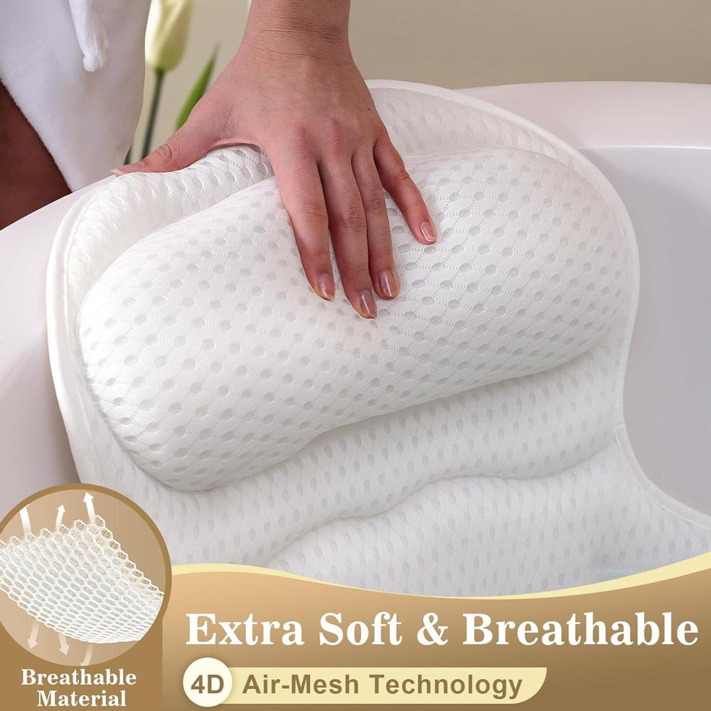 Bath Pillow Luxury Bathtub Pillow, Extra Soft & Comfortable Bath Pillows for Tub Head Neck and Back Support, with 4D Air Mesh