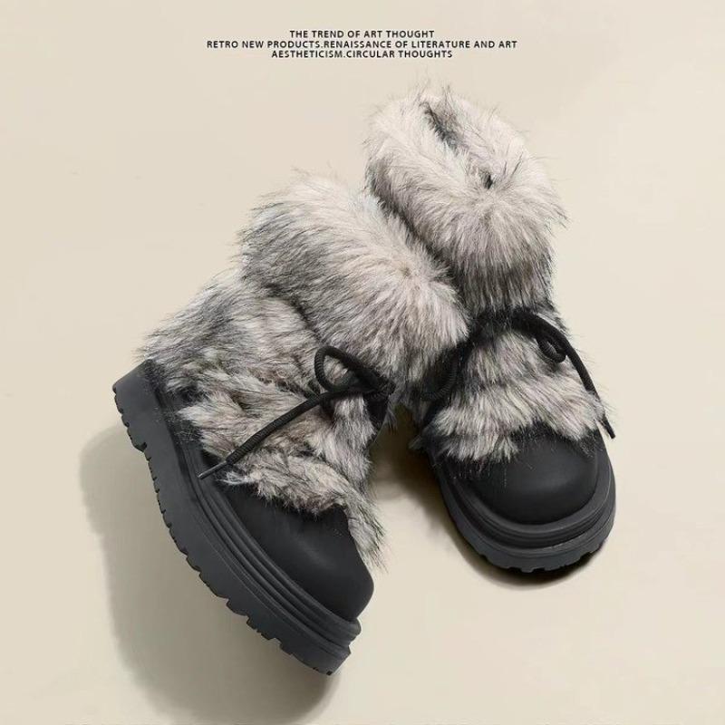 Anti-slip Snow Boots Women 2025 Autumn Winter Thickened Plush Platform Cotton Shoes Big Head Short Boots