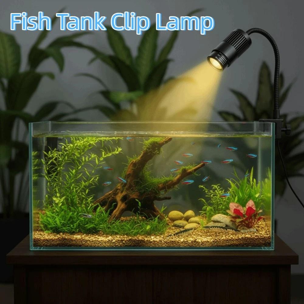 Rotatable LED Aquarium Light Dimming Adjustable Focus Spotlight Portable Fish Tank Clip Lamp  Home