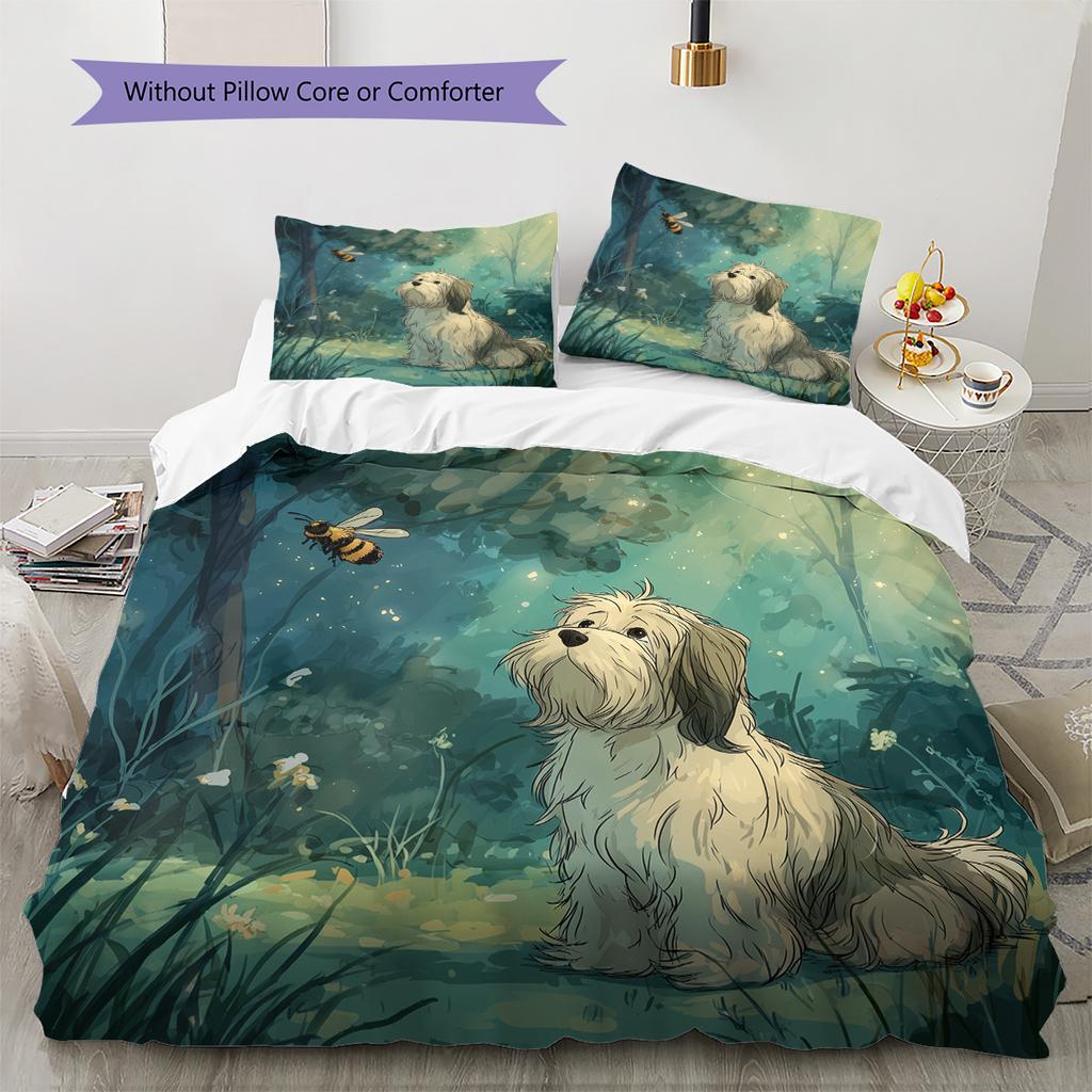 Bee Dog Pattern Bedding Quilt Set  Home Decoration  Gift (1 * duvet cover + 2 * pillowcase  without core)