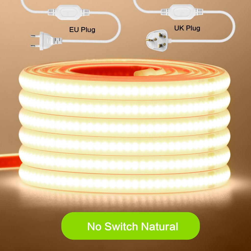 Hohe Helligkeit 220V 230V COB Streifen Wasserdicht Mit/Ohne Schalter Stecker 288 LEDs/M Weiß Natur Warm Flexibles Band LED Licht Heimdekoration
