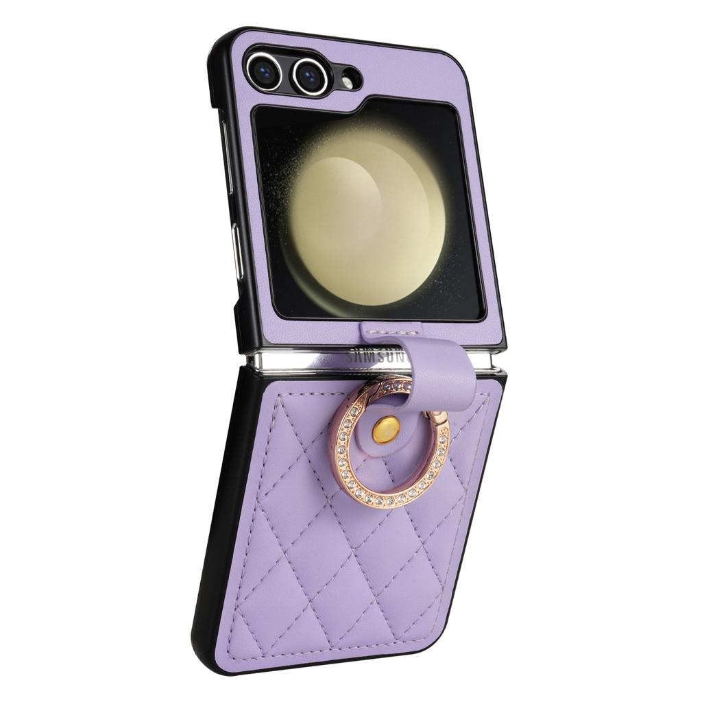 Luxury Ring Buckle Holder Leather Diamond Case For Samsung Galaxy Z Flip 6 5 4 3 5G Flip6 Flip5 Shockproof Phone Cover Fundas