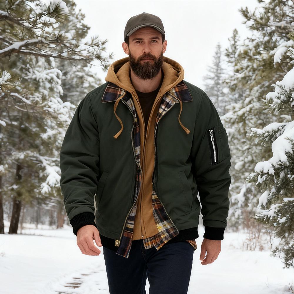 Men's Thick Solid Color Hooded Jacket for Spring, Autumn, and Winter - Air Force Style Casual Wear
