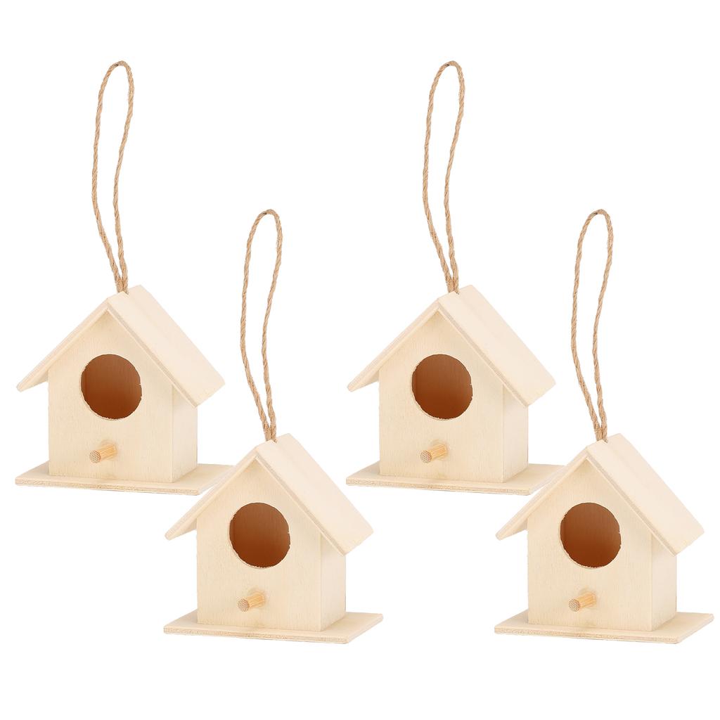 4PCS Wood Bird Nests Hanging Birdhouse Breeding Box Bird Cage for Garden DIY Decor