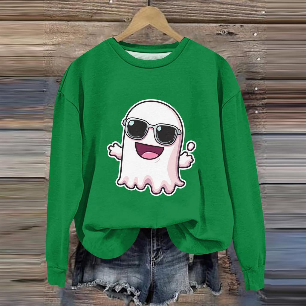 Women's Fashion Long Sleeve Halloween Print Round Neck Sweater Top