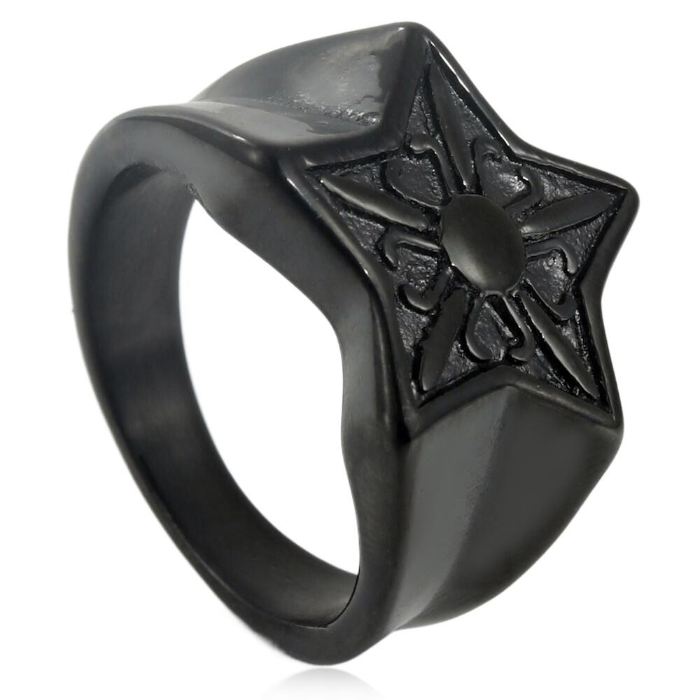 

European and American Vintage Floral Embossed Pattern Titanium Steel Five-star Flower Ring Jewellery 8 чёрный