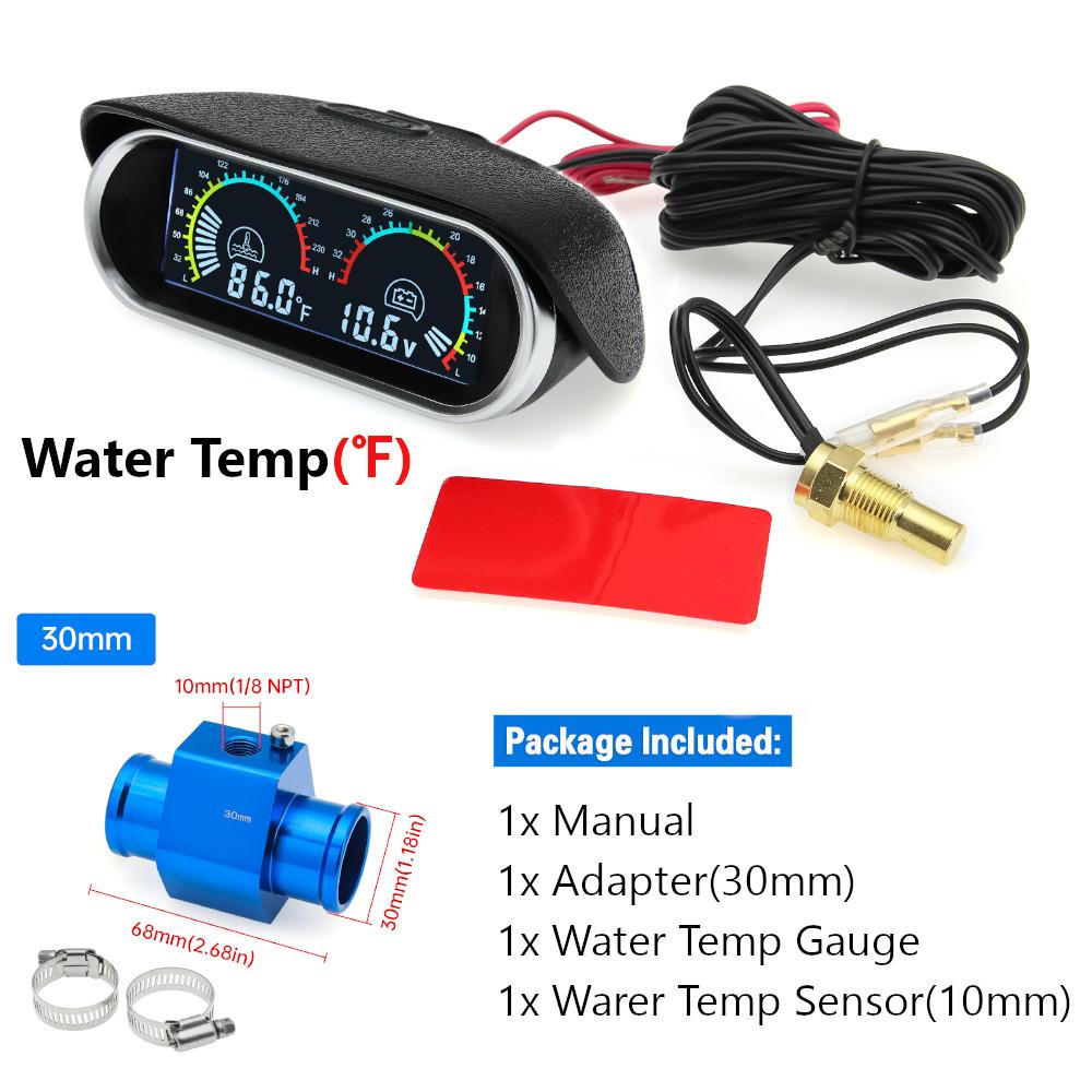 New 12v/24v Auto Car 2 in 1 LCD Digital Display Water Temperature+ Voltmeter+Temp Sensor+Adapter(Optional)Universal for Cars