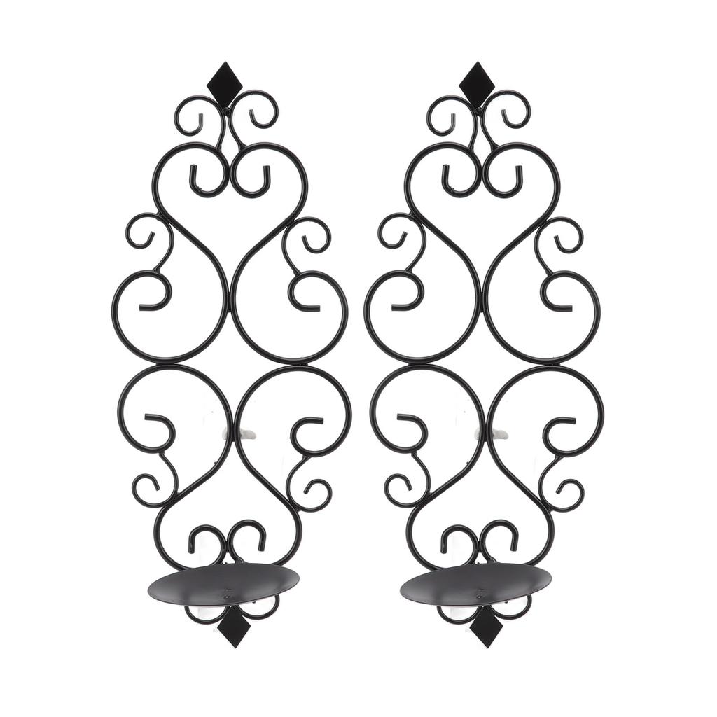 2 Pcs Candle Holder Exquisite Classical Style Black Iron Wall Mounted Candlestick for Living Rooms Bedroom Hallways