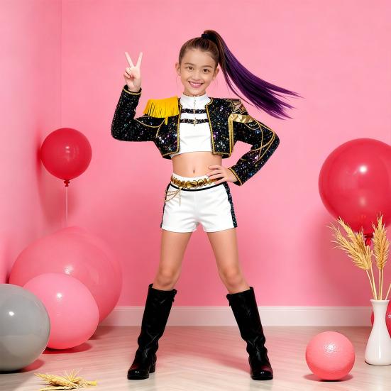 Demon Avcısı Kız Kostümü Sahne Gösterileri için Performans Kıyafeti Cadılar Bayramı Cosplay'i için Sahne Kıyafeti Konfor için Renkli Dans Topluluğu