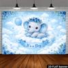 2D Plane Cloud Elephant Theme Background Cloth - Light Blue Dreamy Style  Decorated with Balloons  Stars and Blue Roses